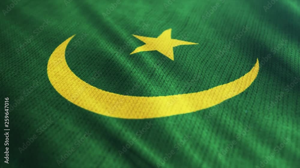 Mauritania flag is waving 3D illustration. Symbol of Mauritanian an national on fabric cloth 3D rendering in full perspective.