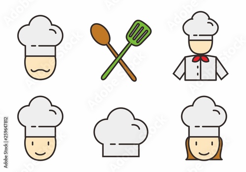 Set of chef icon with outline design. Chef vector illustration