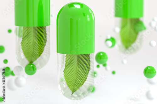 Wallpaper Mural 3d rendering, green capsule with leaf in it Torontodigital.ca