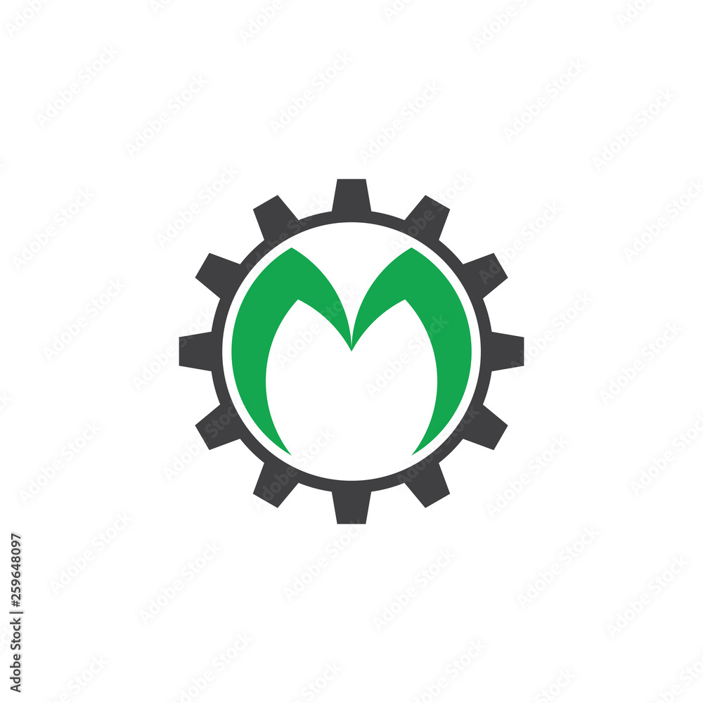 letter m cog machine design logo vector letter m cog machine design logo vector