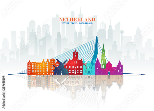 Netherland Landmark Global Travel And Journey paper background. Vector Design Template.used for your advertisement, book, banner, template, travel business or presentation.