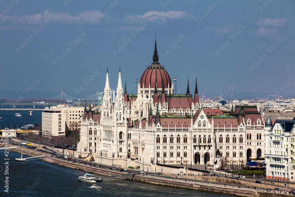 View of the Hungary Parliament building and Danube river in Budapest