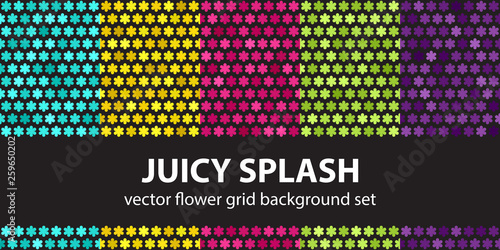 Flower pattern set Juicy Splash. Vector seamless backgrounds