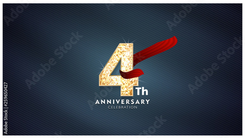 4th Anniversary celebration - Golden numbers with red fabric background	