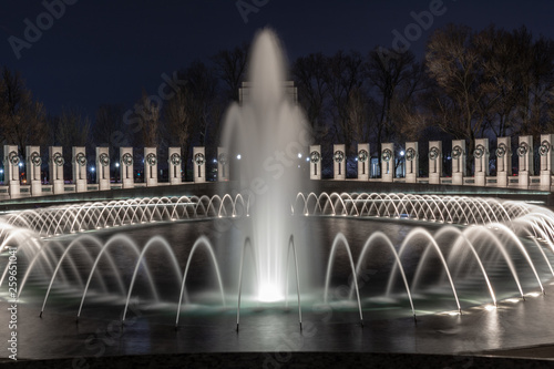 Night shot of the national world war II memorial park in Washington, DC 