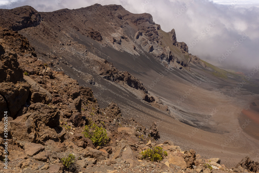 Clouds fall into Haleakala national park volcano