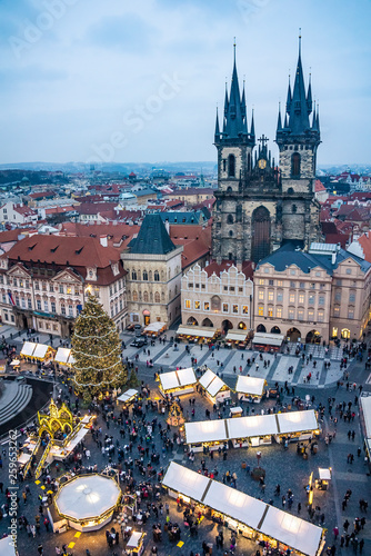 Christmas Market stands in the Old Town Square in Prague, Czech Republic,
