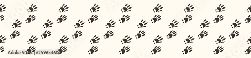 Cute squirrel pawprint cartoon seamless vector border. Hand drawn forest footprint tile. All over print for nature blog, paw graphic, wildlife home decor.