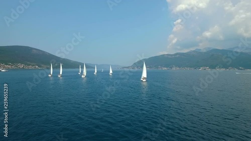 Aerial view of a sailing yacht regatta in the Adriatic sea