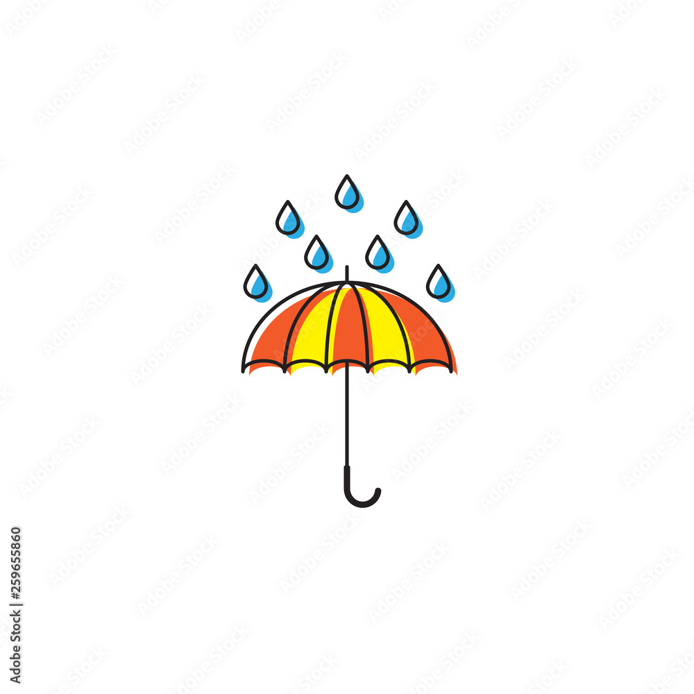 Umbrella and rain icon vector flat design isolated on white background