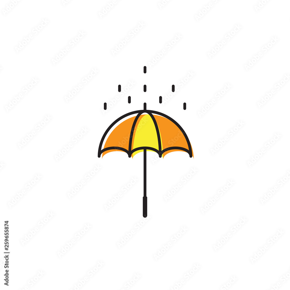 Umbrella and rain icon vector flat design isolated on white background Umbrella and rain icon vector flat design isolated on white background