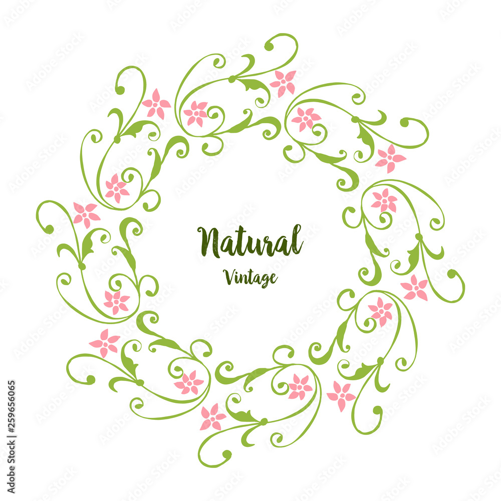 Vector illustration circular pink flower frame with greeting card natural vintage