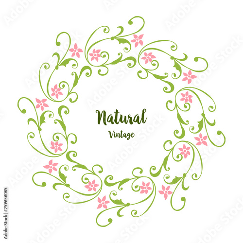 Vector illustration circular pink flower frame with greeting card natural vintage