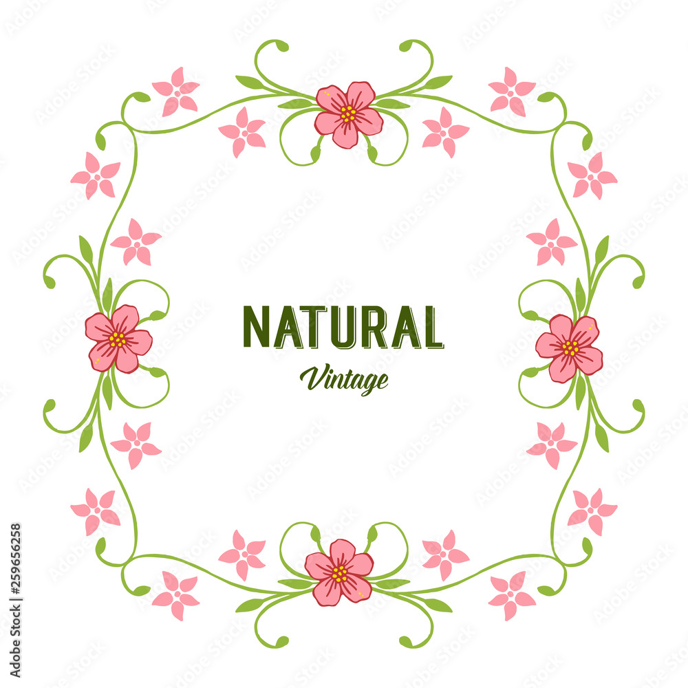 Vector illustration invitation card natural vintage with art pink flower frame