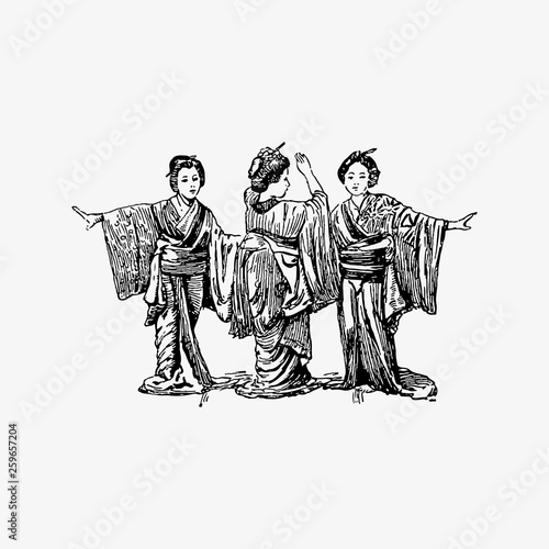 Three Geishas dancing