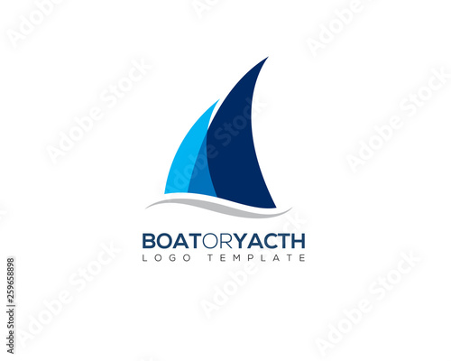simple modern boat yacht mainsail intersect with ocean water wave bellow