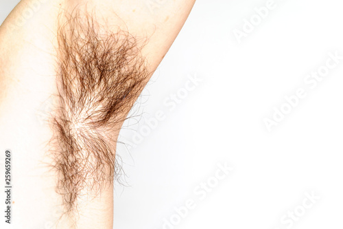 Armpit with long hair isolated background
