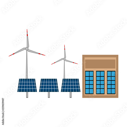 Solar and wind power plant image. Vector illustration design