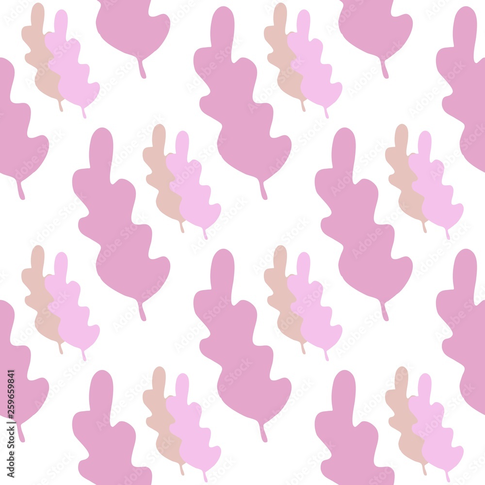 Pink leaves seamless pattern in pastel colors. Leaf branch backdrop.