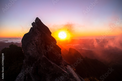 Stunning sunrise scene over The Pinnacles, Coromandel, New Zealand. © Klanarong Chitmung