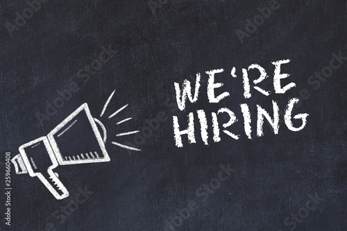 Obraz na plátně Chalk board sketch with loudspeaker and phrase were hiring