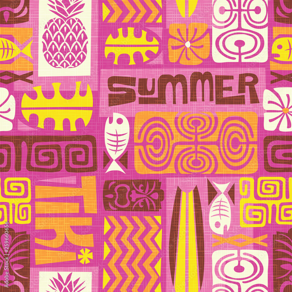 Seamless Exotic Tiki Pattern. Use for wallpaper, fabric patterns, backgrounds. Vector illustration