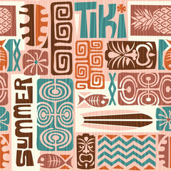 Deken met foto Tiki patronen Tiki patroon met tropische symbolen  © TeddyandMia