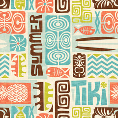 Deken met foto Tiki patronen Tropisch Tiki patroon met palmbladeren  © TeddyandMia