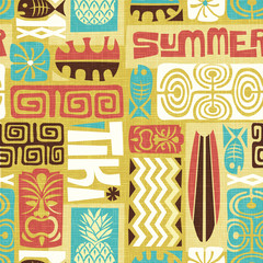 Deken met foto Tiki patronen Tropisch Tiki ontwerp Hawaiiaanse stijl  © TeddyandMia