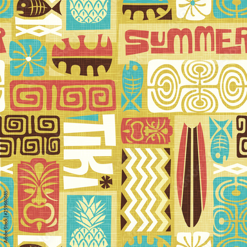 Seamless Exotic Tiki Pattern. Use for wallpaper, fabric patterns, backgrounds. Vector illustration