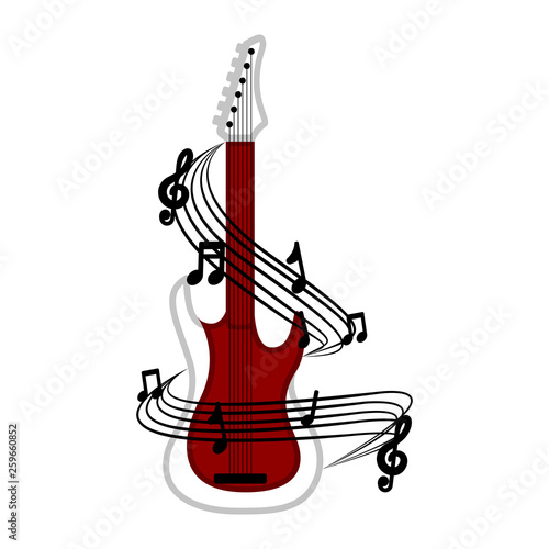 Isolated electric guitar with a musical pentagram around. Vector illustration design