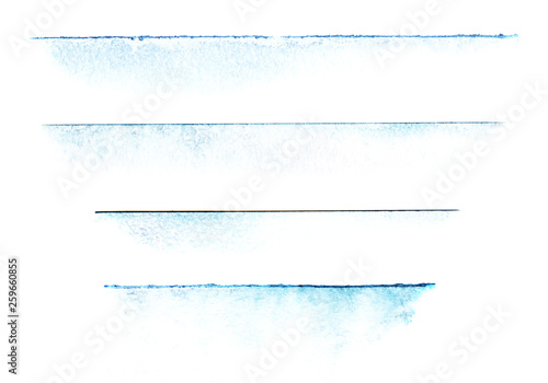 Set of four borders. edge of sheet of textured white loose paper tinted impregnated with blue watercolor. Made by hands. Scanned in high resolution.