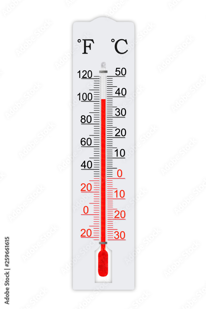 Fahrenheit and celsius scale meteorology thermometer for measuring air  temperature. Thermometer isolated on white background. Air temperature plus 102  degrees fahrenheit Stock Photo | Adobe Stock