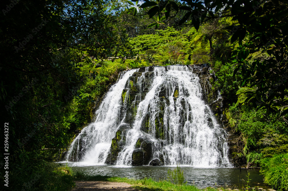 Fototapeta premium Owharoa Falls with blue sky above at Coromandel Peninsula, North Island, New Zealand