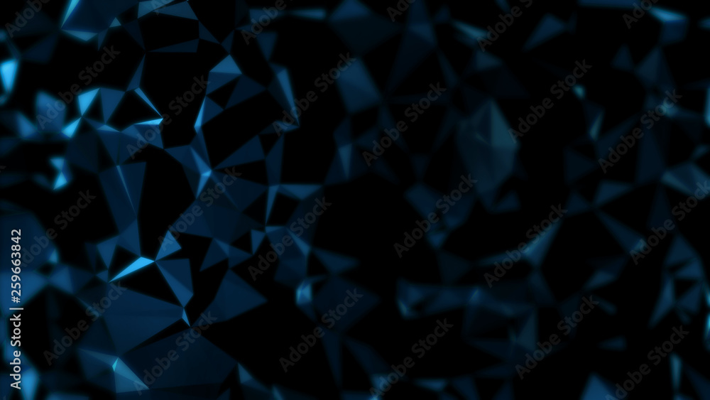 3D Rendering of abstract dark blue futuristic polygonal geometric triangles mosaic crystal background. For deep machine learning, crypto currency, hi tech product uses. Big data visualization 3D Rendering of abstract dark blue futuristic polygonal geometric triangles mosaic crystal background. For deep machine learning, crypto currency, hi tech product uses. Big data visualization