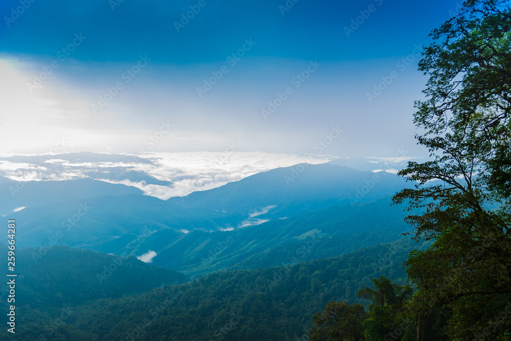 View of the mountain range and sea of mist in the morning