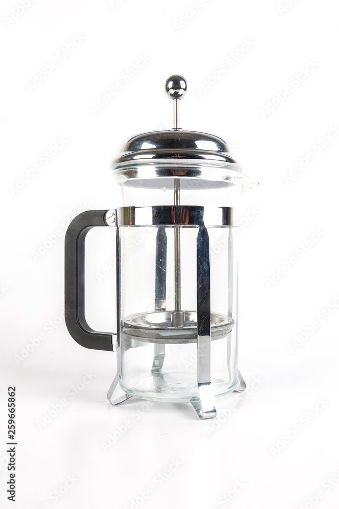 Obraz premium Empty steel coffee maker isolated on white.