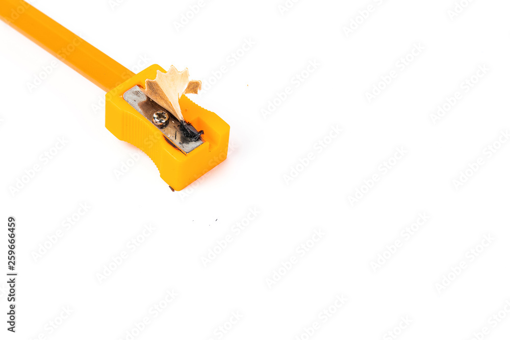 Yellow pencil,Sharpener Set for Office and Education at School isolate on white background Yellow pencil,Sharpener Set for Office and Education at School isolate on white background