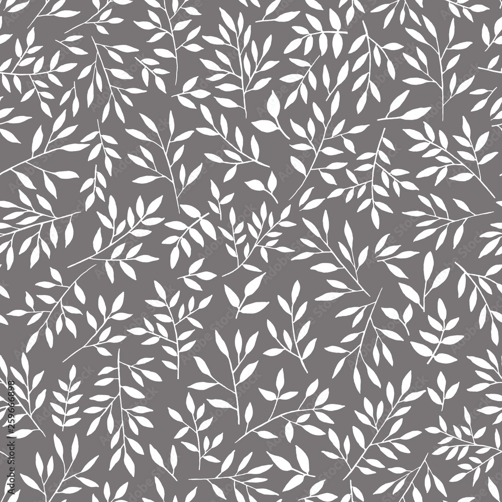 Seamless pattern of white plants on a gray background