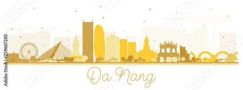 Fotografía Da Nang Vietnam City Skyline Silhouette with Golden Buildings Isolated on White