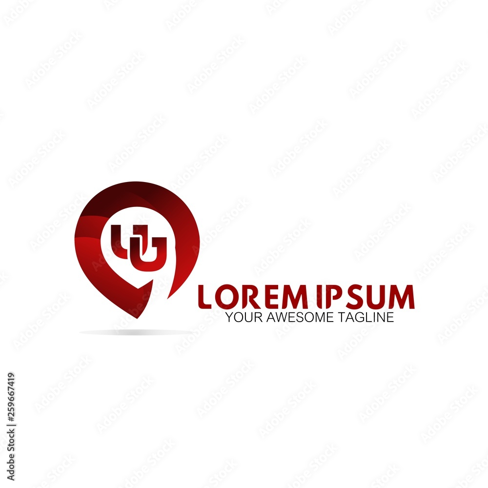 letter UU red pin logo company Design vector template letter UU red pin logo company Design vector template