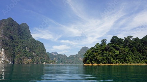 tropical landscape on chiao lan lake in khao sok