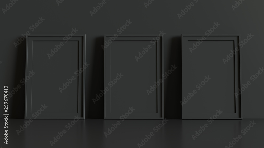 Blank picture frame with table and wall background. 3D rendering. Blank picture frame with table and wall background. 3D rendering.