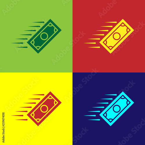 Color Fast payments icon isolated on color backgrounds. Fast money transfer payment. Financial services, fast loan, time is money, cash back concept. Vector Illustration