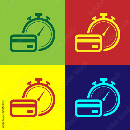 Color Fast payments icon isolated on color backgrounds. Fast money transfer payment. Financial services, fast loan, time is money, cash back concept. Vector Illustration