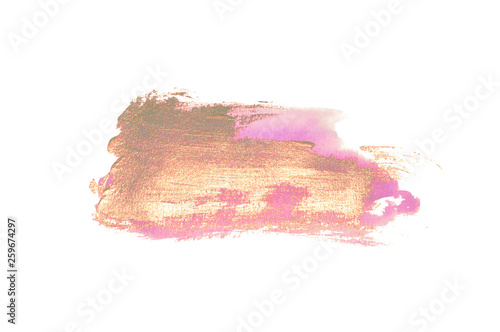 Abstract golden and pink watercolor stains on white background for your design