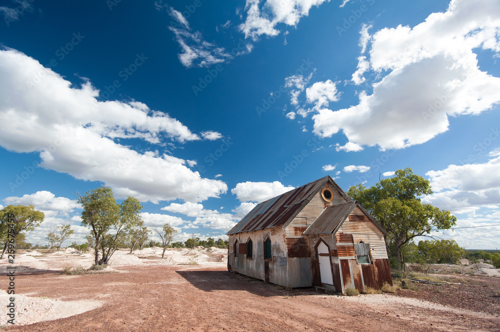 Afternoon light at the rusty old church in Lightning Ridge Australia