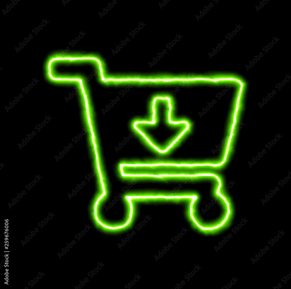 green neon symbol cart arrow down green neon symbol cart arrow down