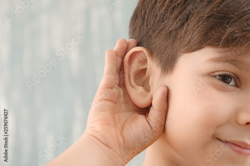 Little boy with hearing pro...