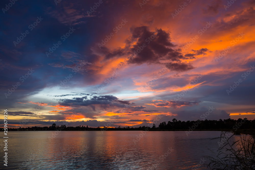 sunset on the lake landscape